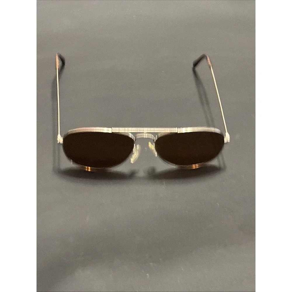 Rectangular Aviator Sunglasses Silver Metal Frame Brown Tinted Lens